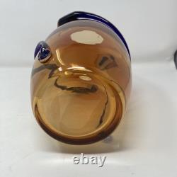 VTG Hand Blown Murano Art Glass Red Amber Swirl Wrap Mid Century Lava 12 Vase