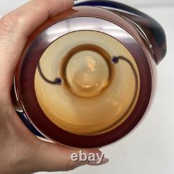 VTG Hand Blown Murano Art Glass Red Amber Swirl Wrap Mid Century Lava 12 Vase