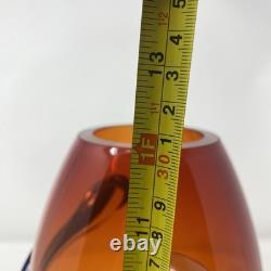 VTG Hand Blown Murano Art Glass Red Amber Swirl Wrap Mid Century Lava 12 Vase