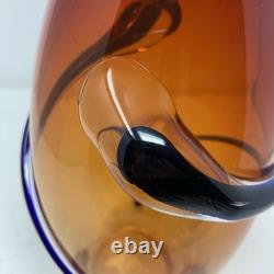 VTG Hand Blown Murano Art Glass Red Amber Swirl Wrap Mid Century Lava 12 Vase