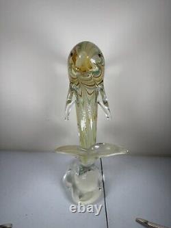 VTG Hand Blown Murano Italian art studio glass dolphin sculpture statue gold 12