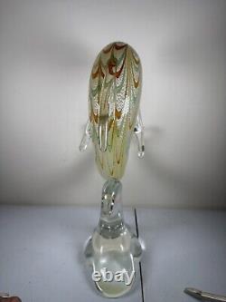 VTG Hand Blown Murano Italian art studio glass dolphin sculpture statue gold 12