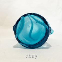 VTG Hand-Blown Murano Style Venetian Art Glass Blue & White Fluted Swirl Design