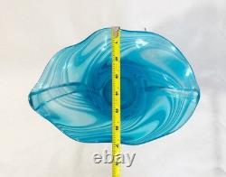VTG Hand-Blown Murano Style Venetian Art Glass Blue & White Fluted Swirl Design