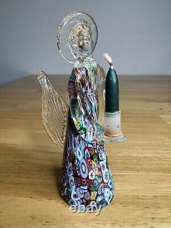 VTG Italian Murano Art Hand Blown Glass Angel Candle Holder Sculpture Millefiori