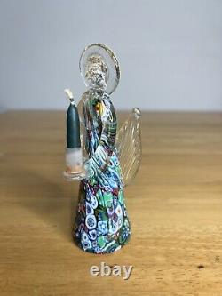 VTG Italian Murano Art Hand Blown Glass Angel Candle Holder Sculpture Millefiori