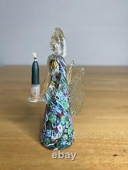 VTG Italian Murano Art Hand Blown Glass Angel Candle Holder Sculpture Millefiori