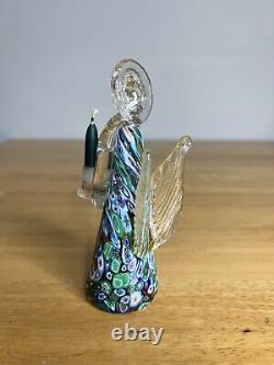 VTG Italian Murano Art Hand Blown Glass Angel Candle Holder Sculpture Millefiori