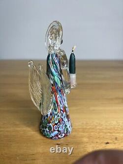 VTG Italian Murano Art Hand Blown Glass Angel Candle Holder Sculpture Millefiori