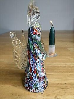 VTG Italian Murano Art Hand Blown Glass Angel Candle Holder Sculpture Millefiori