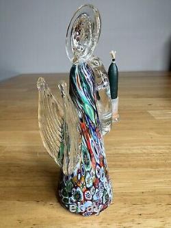 VTG Italian Murano Art Hand Blown Glass Angel Candle Holder Sculpture Millefiori