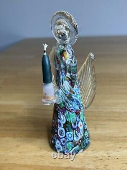 VTG Italian Murano Art Hand Blown Glass Angel Candle Holder Sculpture Millefiori