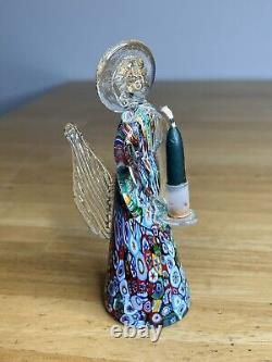 VTG Italian Murano Art Hand Blown Glass Angel Candle Holder Sculpture Millefiori