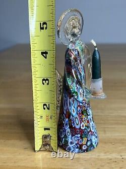 VTG Italian Murano Art Hand Blown Glass Angel Candle Holder Sculpture Millefiori