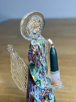 VTG Italian Murano Art Hand Blown Glass Angel Candle Holder Sculpture Millefiori