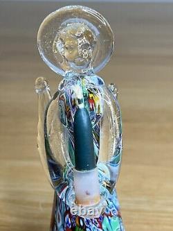 VTG Italian Murano Art Hand Blown Glass Angel Candle Holder Sculpture Millefiori