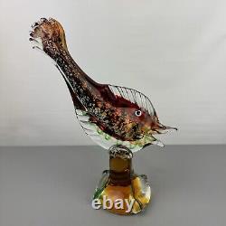 VTG J. I. CO. Murano Venetian Sommerso Glass Fish Sculpture, 10 3/4 Inch Tall