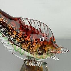 VTG J. I. CO. Murano Venetian Sommerso Glass Fish Sculpture, 10 3/4 Inch Tall