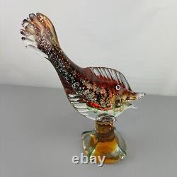 VTG J. I. CO. Murano Venetian Sommerso Glass Fish Sculpture, 10 3/4 Inch Tall