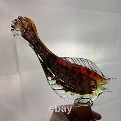 VTG J. I. CO. Murano Venetian Sommerso Glass Fish Sculpture, 10 3/4 Inch Tall