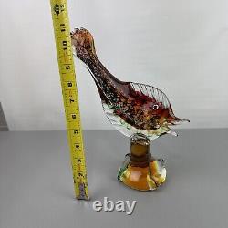 VTG J. I. CO. Murano Venetian Sommerso Glass Fish Sculpture, 10 3/4 Inch Tall