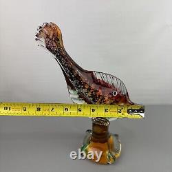 VTG J. I. CO. Murano Venetian Sommerso Glass Fish Sculpture, 10 3/4 Inch Tall