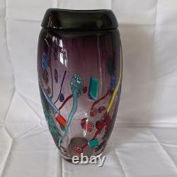VTG Large Hand Blown Murano Murrine Abstract Art Glass Vase Signed