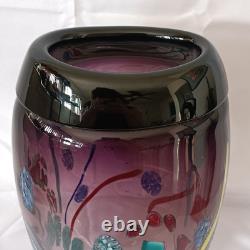 VTG Large Hand Blown Murano Murrine Abstract Art Glass Vase Signed