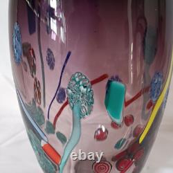 VTG Large Hand Blown Murano Murrine Abstract Art Glass Vase Signed