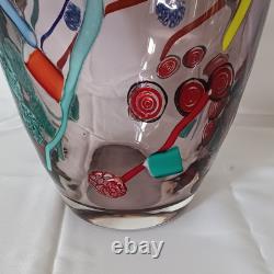 VTG Large Hand Blown Murano Murrine Abstract Art Glass Vase Signed