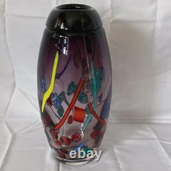 VTG Large Hand Blown Murano Murrine Abstract Art Glass Vase Signed