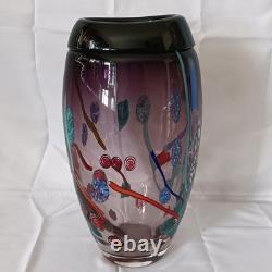 VTG Large Hand Blown Murano Murrine Abstract Art Glass Vase Signed