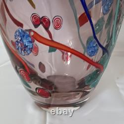VTG Large Hand Blown Murano Murrine Abstract Art Glass Vase Signed