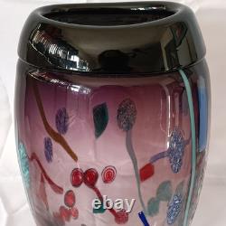 VTG Large Hand Blown Murano Murrine Abstract Art Glass Vase Signed
