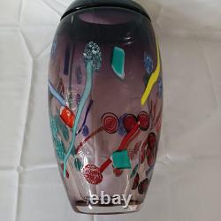 VTG Large Hand Blown Murano Murrine Abstract Art Glass Vase Signed