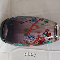 VTG Large Hand Blown Murano Murrine Abstract Art Glass Vase Signed