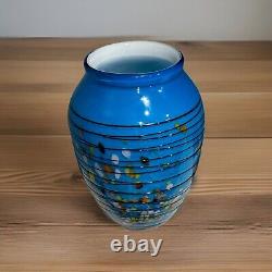 VTG Large Murano Blue Art Glass White Cased Vase With Multi Colored Confetti