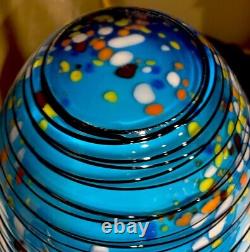 VTG Large Murano Blue Art Glass White Cased Vase With Multi Colored Confetti