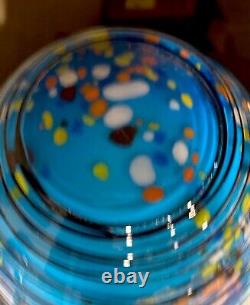 VTG Large Murano Blue Art Glass White Cased Vase With Multi Colored Confetti