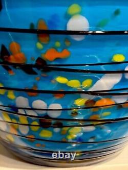 VTG Large Murano Blue Art Glass White Cased Vase With Multi Colored Confetti