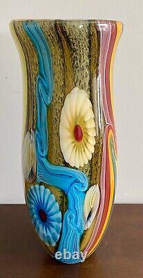 VTG Large, Vibrant Hand Blown Murano Millefiori & Swirl Art Glass Vase, No Label