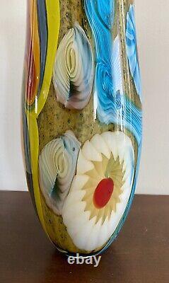 VTG Large, Vibrant Hand Blown Murano Millefiori & Swirl Art Glass Vase, No Label