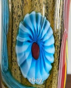 VTG Large, Vibrant Hand Blown Murano Millefiori & Swirl Art Glass Vase, No Label