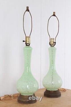 VTG MCM 1950s murano lamps hand blown mint green + white glass pair Eames era