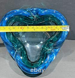 VTG MCM Murano Aqua Blue Pinched Sommerso Hand Blown Unanium Bowl 1960's Glows