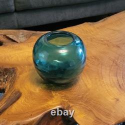 VTG MCM Murano Bullicante Art Glass Sphere Vase Teal Polished Pontil Heavy 2+LB