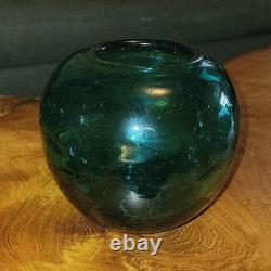 VTG MCM Murano Bullicante Art Glass Sphere Vase Teal Polished Pontil Heavy 2+LB