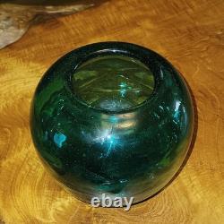 VTG MCM Murano Bullicante Art Glass Sphere Vase Teal Polished Pontil Heavy 2+LB