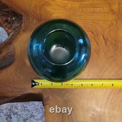 VTG MCM Murano Bullicante Art Glass Sphere Vase Teal Polished Pontil Heavy 2+LB