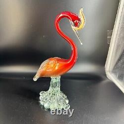 VTG MCM Murano Hand Blown Art Glass Swan Crane Bird Figurine Aventurine 13.5